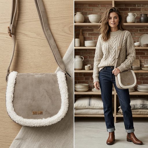 ALEX&MIA váll,- és oldaltáska kisméretű szőrmés grey 