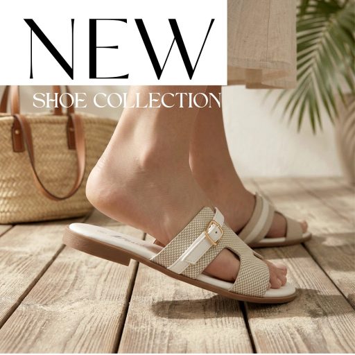 Bos lapos talpú fehér-bézs vászon papucs