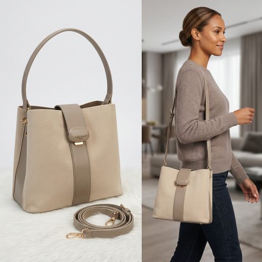 DAVID JONES kézi,- váll,- és oldaltáska csatos elejű taupe 