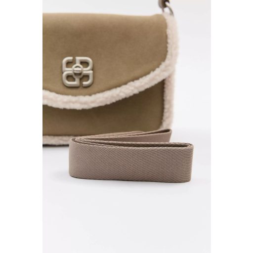 DAVID JONES váll,- és oldaltáska szőrmés szélű taupe