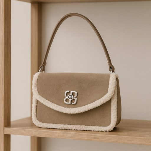 DAVID JONES váll,- és oldaltáska szőrmés szélű taupe