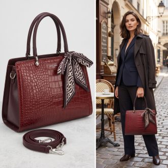   DAVID JONES kézi,- váll,- és oldaltáska magasfényű croco bordeaux 