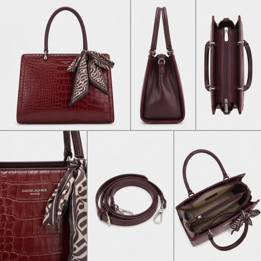 DAVID JONES kézi,- váll,- és oldaltáska magasfényű croco bordeaux 