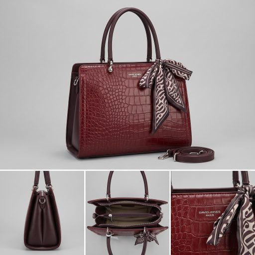 DAVID JONES kézi,- váll,- és oldaltáska magasfényű croco bordeaux 