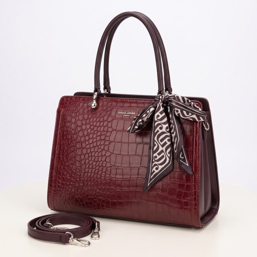 DAVID JONES kézi,- váll,- és oldaltáska magasfényű croco bordeaux 