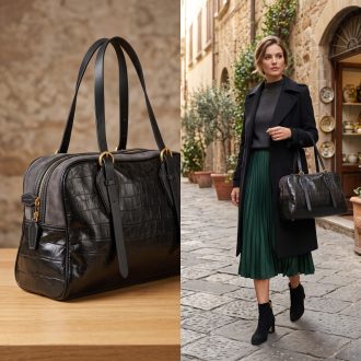 DAVID JONES bowling bag croco mintás puha fekete 