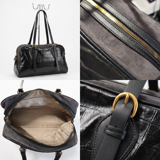 DAVID JONES bowling bag croco mintás puha fekete 