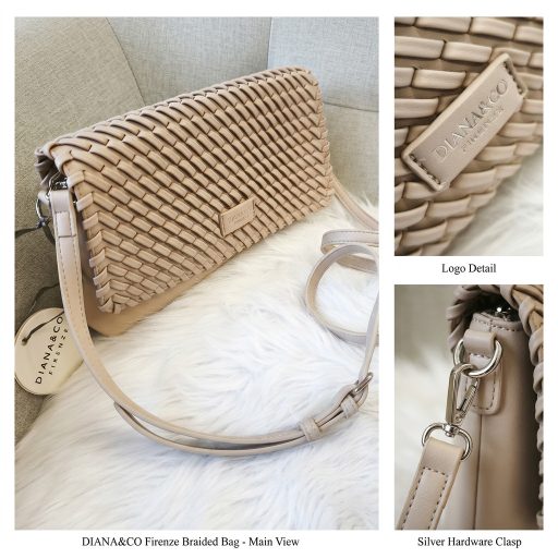 DIANA&CO váll,- és oldaltáska fonott taupe