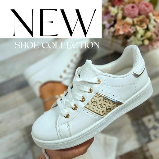 Co lapos talpú oldalán arany mintás fehér sneaker 
