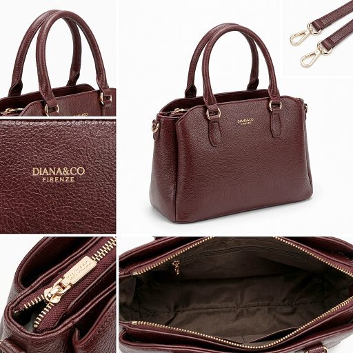 DIANA&CO kézi,- váll,- és oldaltáska elegáns bordeaux 