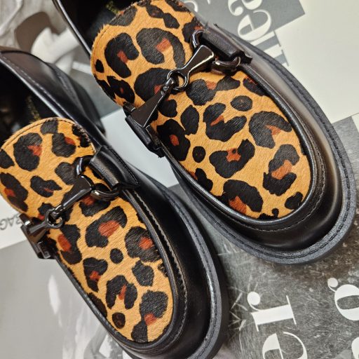 FRANCESCO MILANO PREMIUM extravagáns leopárd mintás fekete loafer