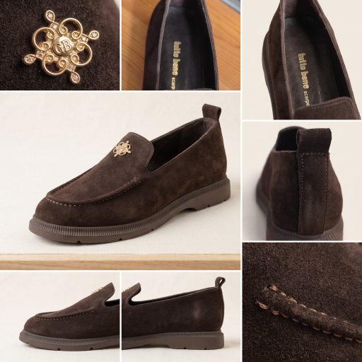 TUTTO BENE SCARPE arany díszes velúrbőr mocca slip-on 