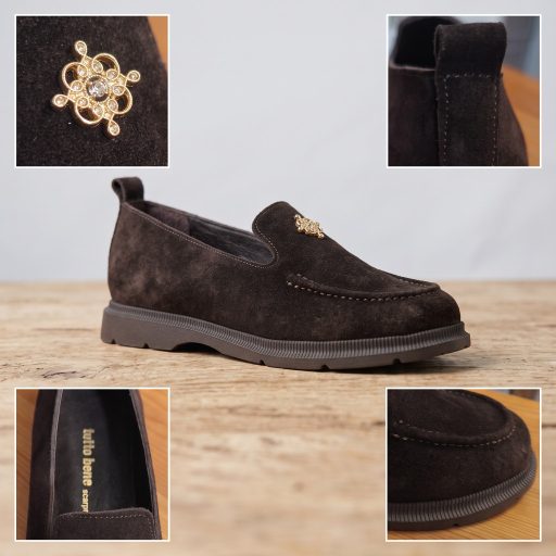 TUTTO BENE SCARPE arany díszes velúrbőr mocca slip-on 