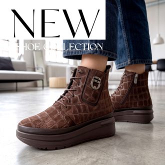   TUTTO BENE SCARPE platform talpas puha béléses croco mintás barna bőr bokacsizma 