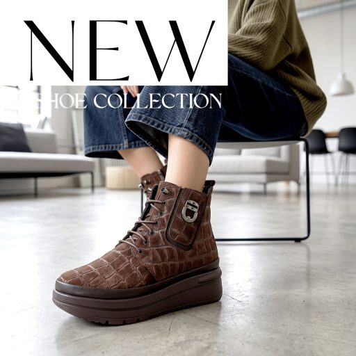 TUTTO BENE SCARPE platform talpas puha béléses croco mintás barna bőr bokacsizma 