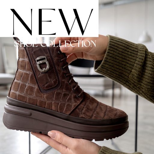 TUTTO BENE SCARPE platform talpas puha béléses croco mintás barna bőr bokacsizma 
