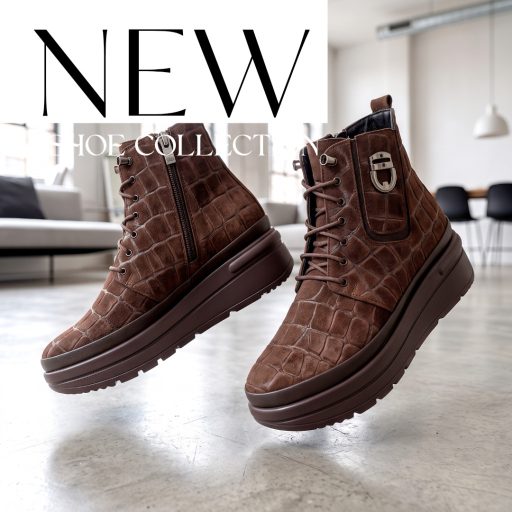 TUTTO BENE SCARPE platform talpas puha béléses croco mintás barna bőr bokacsizma 
