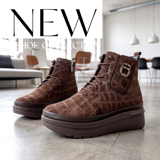 TUTTO BENE SCARPE platform talpas puha béléses croco mintás barna bőr bokacsizma 