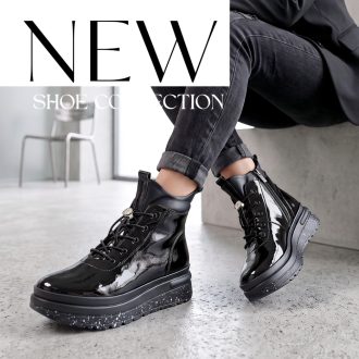   TUTTO BENE SCARPE platform talpas puha béléses fekete lakkbőr bokacsizma 