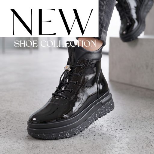TUTTO BENE SCARPE platform talpas puha béléses fekete lakkbőr bokacsizma 