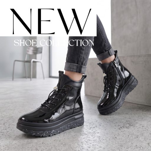 TUTTO BENE SCARPE platform talpas puha béléses fekete lakkbőr bokacsizma 