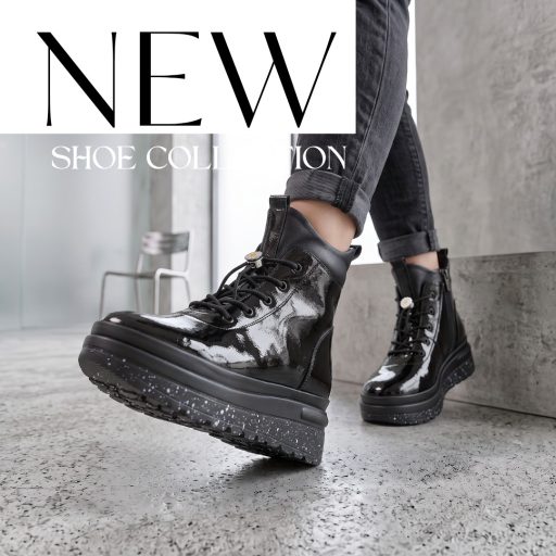 TUTTO BENE SCARPE platform talpas puha béléses fekete lakkbőr bokacsizma 
