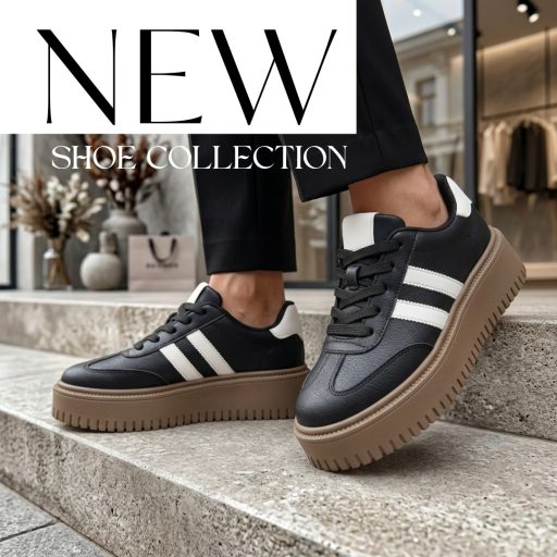 NEXT STEP vastag platform talpas fehér csíkos fekete sneaker 