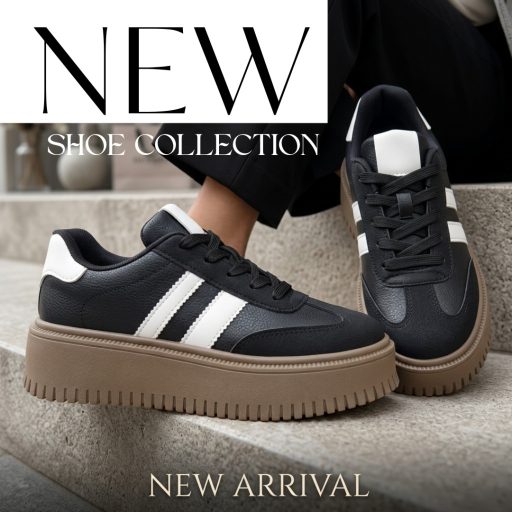 NEXT STEP vastag platform talpas fehér csíkos fekete sneaker 