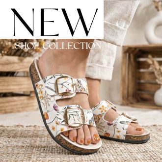 YOL arany csatos 2 pántos mintás bézs papucs 