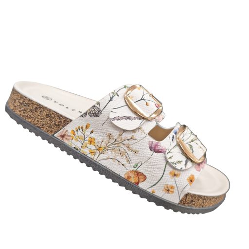 YOL arany csatos 2 pántos mintás bézs papucs 