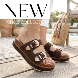 Bos platform talpas trendi arany csatos csokibarna papucs 