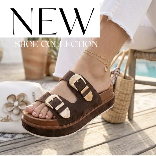 Bos platform talpas trendi arany csatos csokibarna papucs 