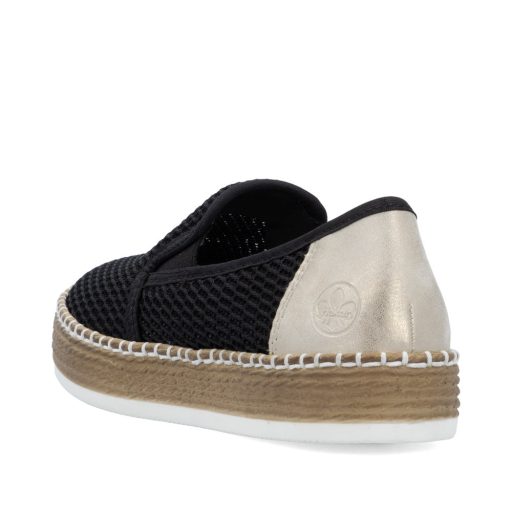 RIEKER enyhén vastag talpú hálós fekete kényelmi slip-on 