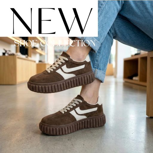 Sea vastag talpú trendi bézs csíkos csokibarna sneaker 