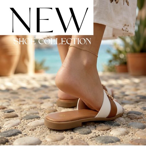 Co lapos talpú arany díszes fehér-barna papucs 