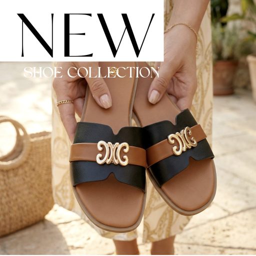 Co lapos talpú arany díszes fekete-barna papucs 