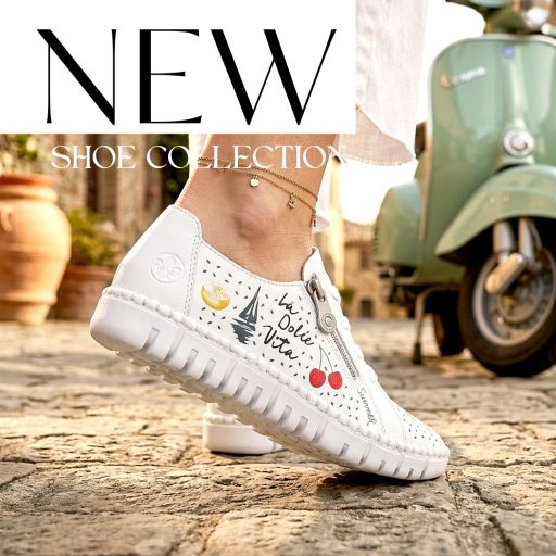 RIEKER lyukacsos színes mintás kényelmi fehér sneaker 