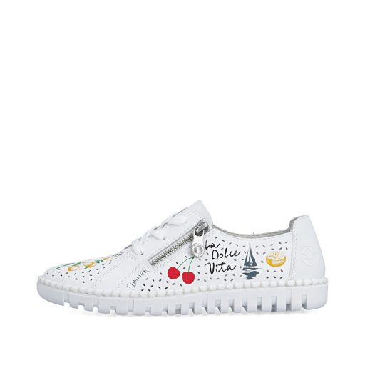 RIEKER lyukacsos színes mintás kényelmi fehér sneaker 