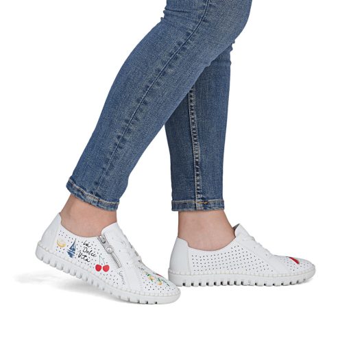 RIEKER lyukacsos színes mintás kényelmi fehér sneaker 