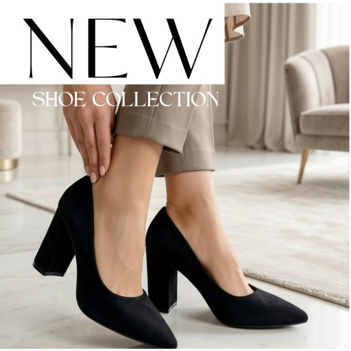 Sea vastag sarkú fekete velúr pumps