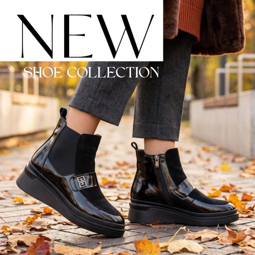 TUTTO BENE SCARPE  emelt talpú magasfényű betétes velúrbőr fekete bokacsizma 
