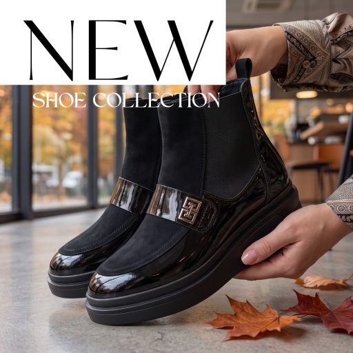 TUTTO BENE SCARPE  emelt talpú magasfényű betétes velúrbőr fekete bokacsizma 