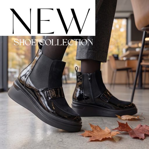 TUTTO BENE SCARPE  emelt talpú magasfényű betétes velúrbőr fekete bokacsizma 