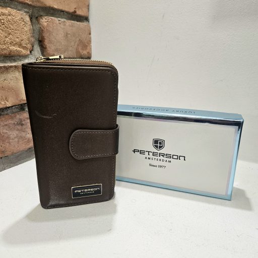 PETERSON pénztárca fényes kis méretű barna bőr