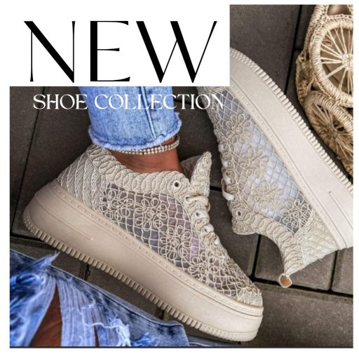 SMILE platform talpas bézs horgolt sneaker 