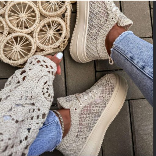 SMILE platform talpas bézs horgolt sneaker 