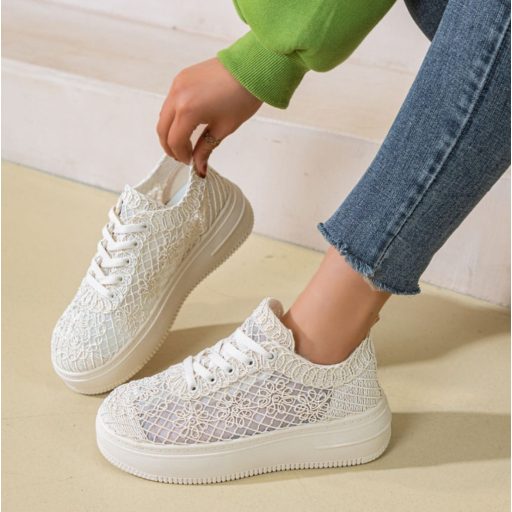SMILE platform talpas bézs horgolt sneaker 