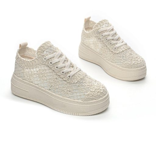 SMILE platform talpas bézs horgolt sneaker 