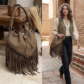 SILVIAROSA váll,- és oldaltáska rojtos clay 
