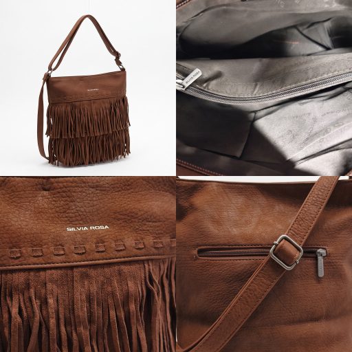 SILVIAROSA váll,- és oldaltáska rojtos brown